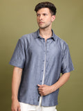 Highlander Men Blue Self Design Oversized Fit Casual Shirt - Blue - Image 1
