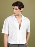 Highlander Men White Self Design Oversized Fit Casual Shirt - White - Image 1