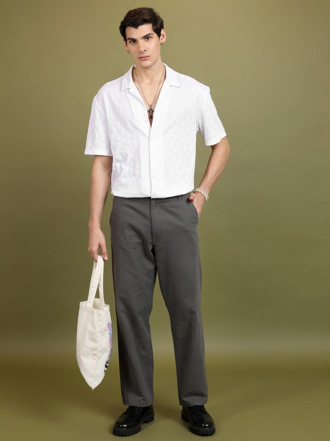 Highlander Men White Self Design Oversized Fit Casual Shirt - White - Image 2