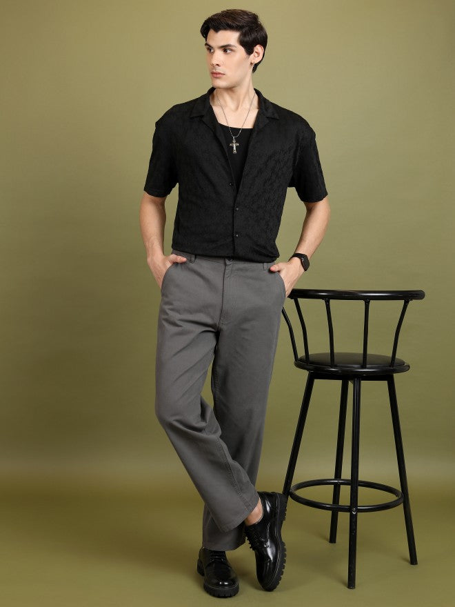 Highlander Men Black Self Design Oversized Fit Casual Shirt - Black - Image 2