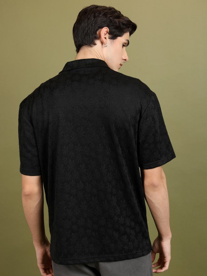 Highlander Men Black Self Design Oversized Fit Casual Shirt - Black - Image 3