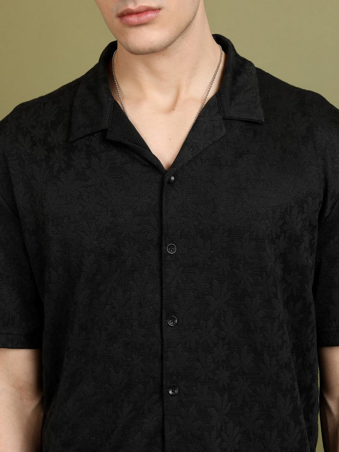 Highlander Men Black Self Design Oversized Fit Casual Shirt - Black - Image 5
