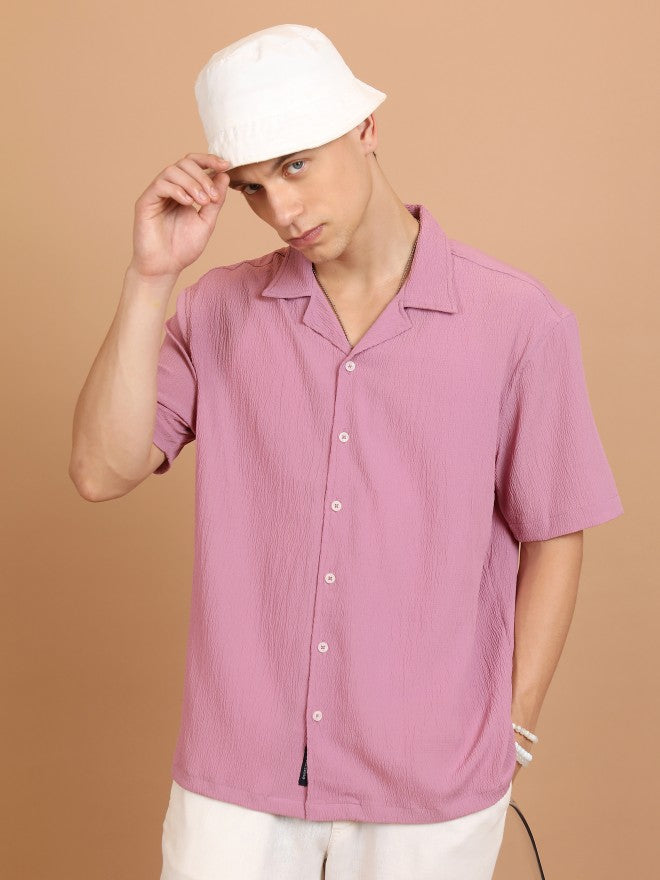 Highlander Men Lilac Self Design Oversized Fit Casual Shirt - Lavender - Image 1