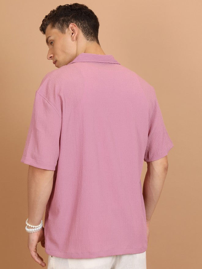 Highlander Men Lilac Self Design Oversized Fit Casual Shirt - Lavender - Image 3