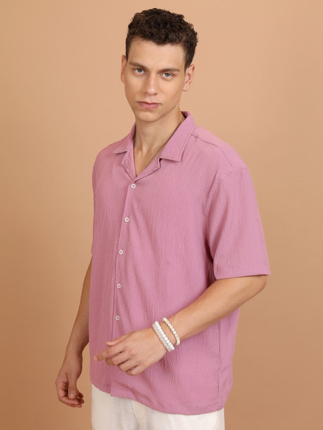 Highlander Men Lilac Self Design Oversized Fit Casual Shirt - Lavender - Image 4
