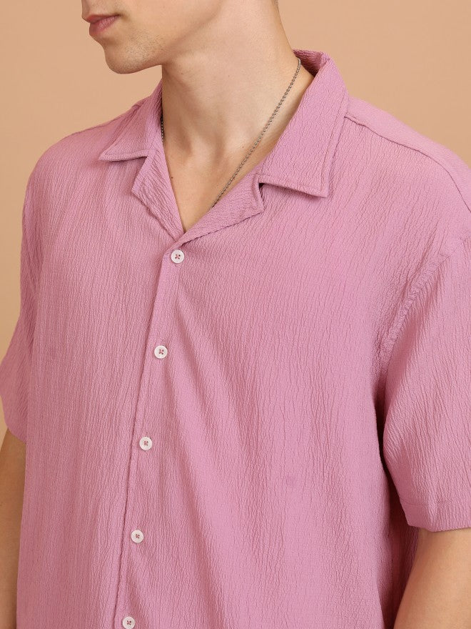 Highlander Men Lilac Self Design Oversized Fit Casual Shirt - Lavender - Image 5