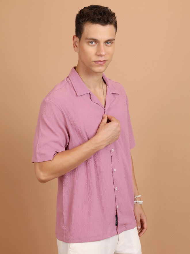Highlander Men Lilac Self Design Oversized Fit Casual Shirt - Lavender - Image 6
