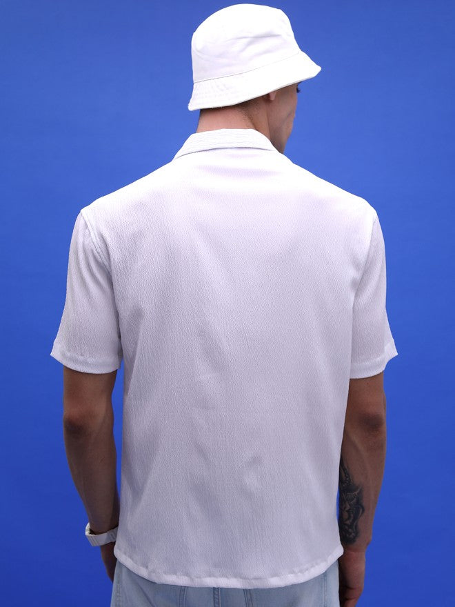 Highlander Men White Self Design Oversized Fit Casual Shirt - White - Image 2