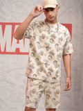 Marvel By Highlander Men Beige Avengers T-Shirt With Shorts Co-Ords - Beige - Image 1