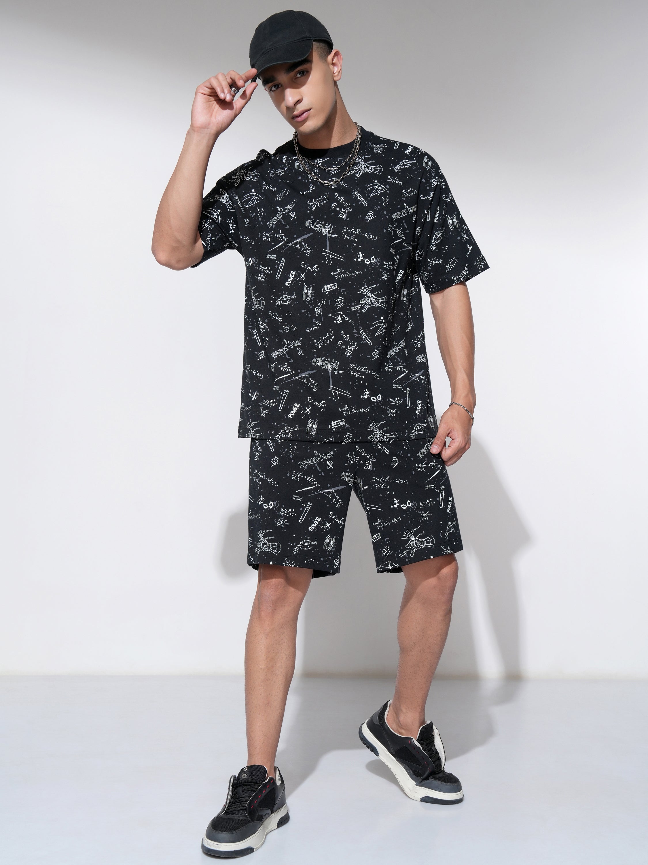 Marvel By Highlander Men Black Spider-Man T-Shirt With Shorts Co-Ords - Black - Image 2