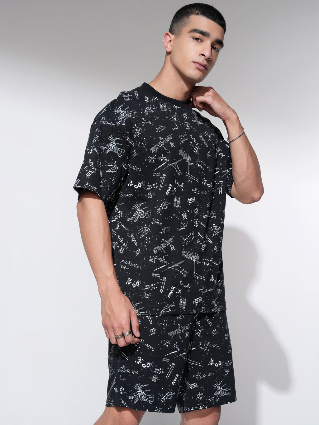 Marvel By Highlander Men Black Spider-Man T-Shirt With Shorts Co-Ords - Black - Image 6