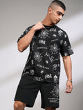 Marvel By Highlander Men Black Spider-Man T-Shirt With Shorts Co-Ords - Black - Image 1