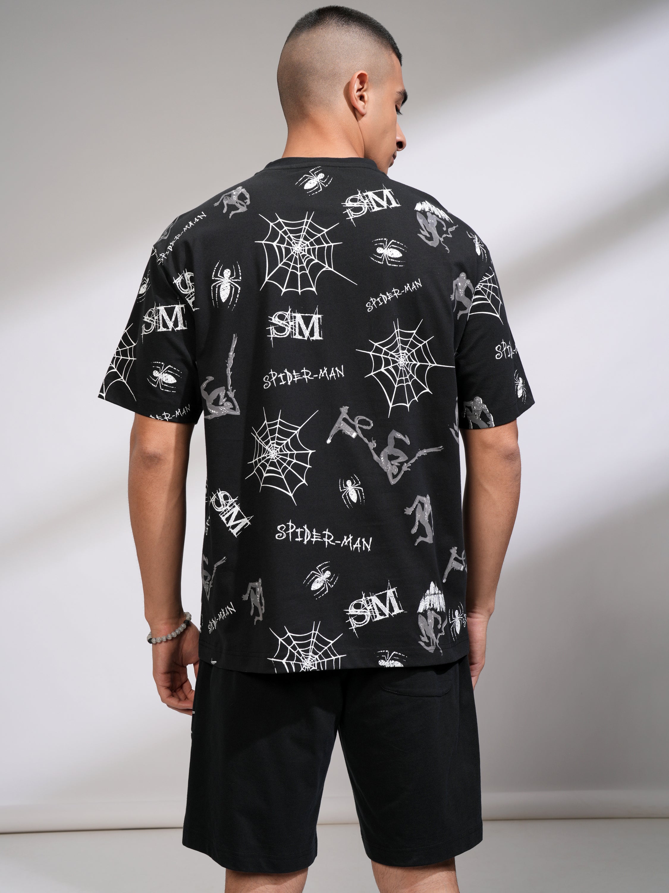 Marvel By Highlander Men Black Spider-Man T-Shirt With Shorts Co-Ords - Black - Image 3