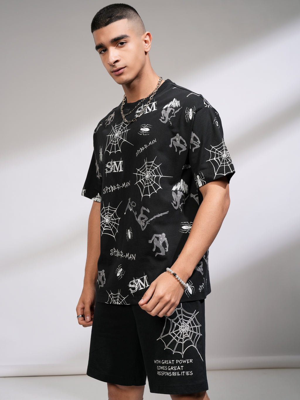 Marvel By Highlander Men Black Spider-Man T-Shirt With Shorts Co-Ords - Black - Image 4