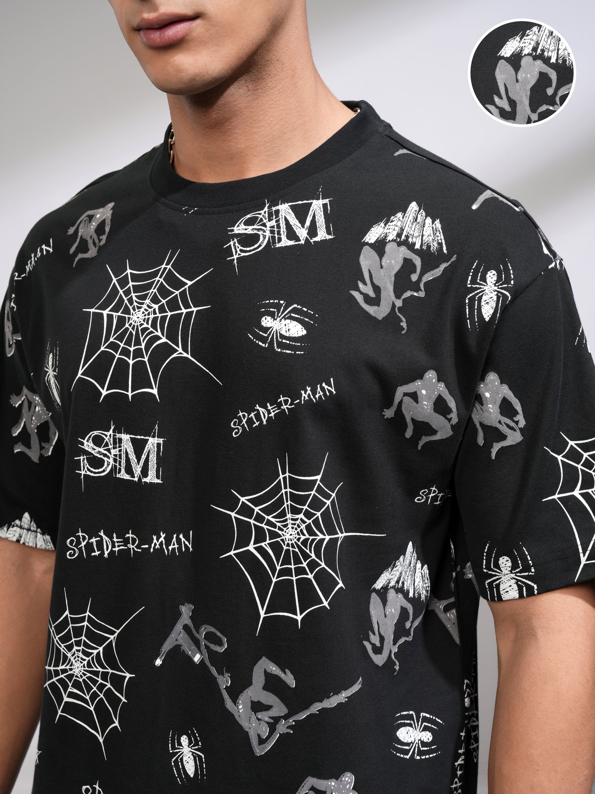 Marvel By Highlander Men Black Spider-Man T-Shirt With Shorts Co-Ords - Black - Image 5