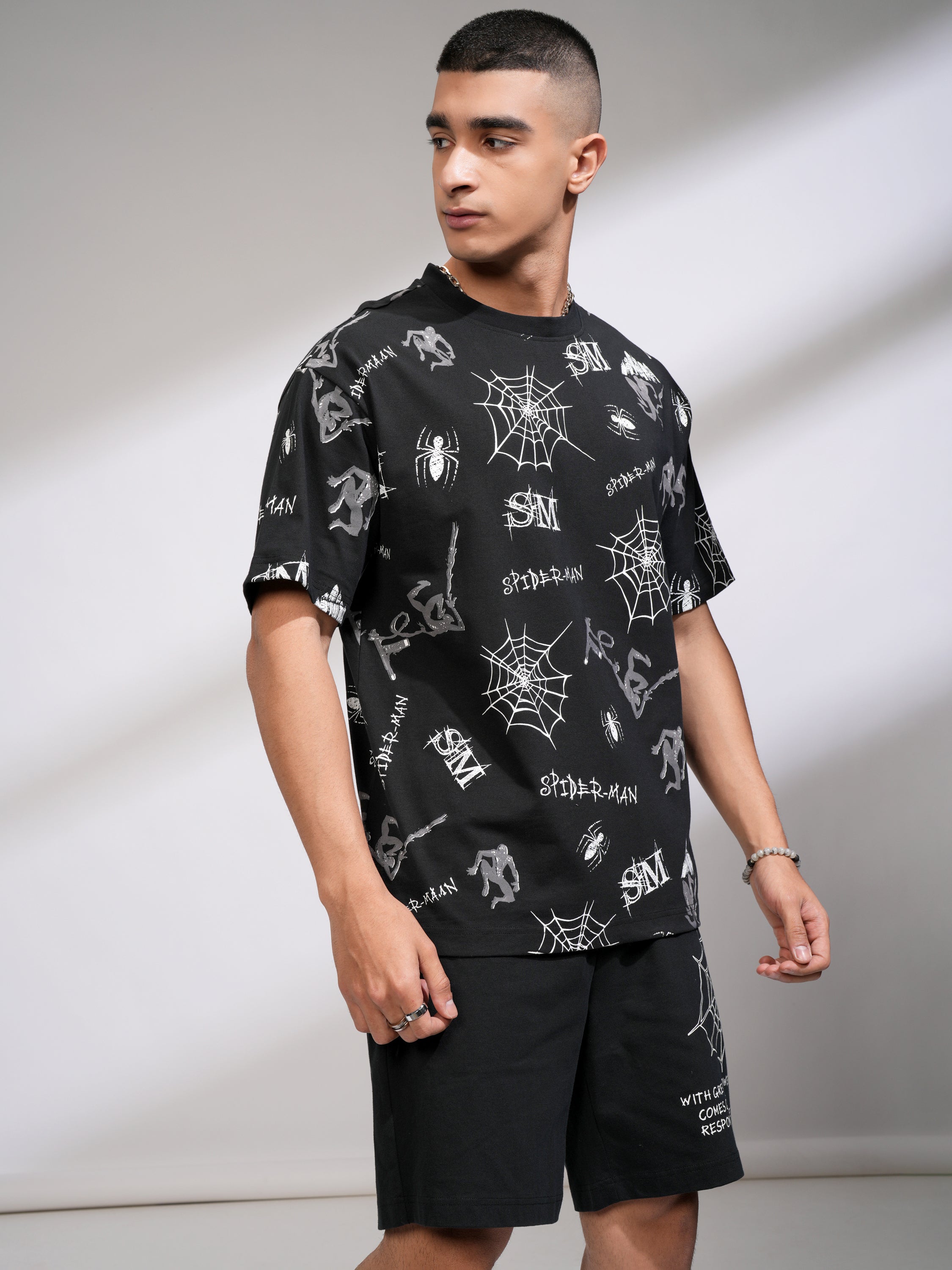 Marvel By Highlander Men Black Spider-Man T-Shirt With Shorts Co-Ords - Black - Image 6