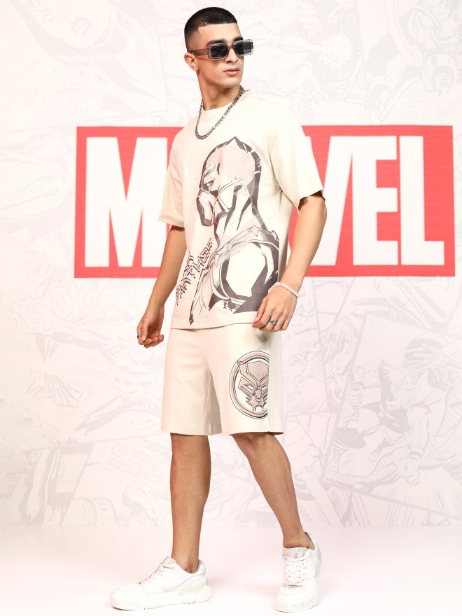 Marvel By Highlander Men Beige Black Panther T-Shirt With Shorts Co-Ords - Beige - Image 2