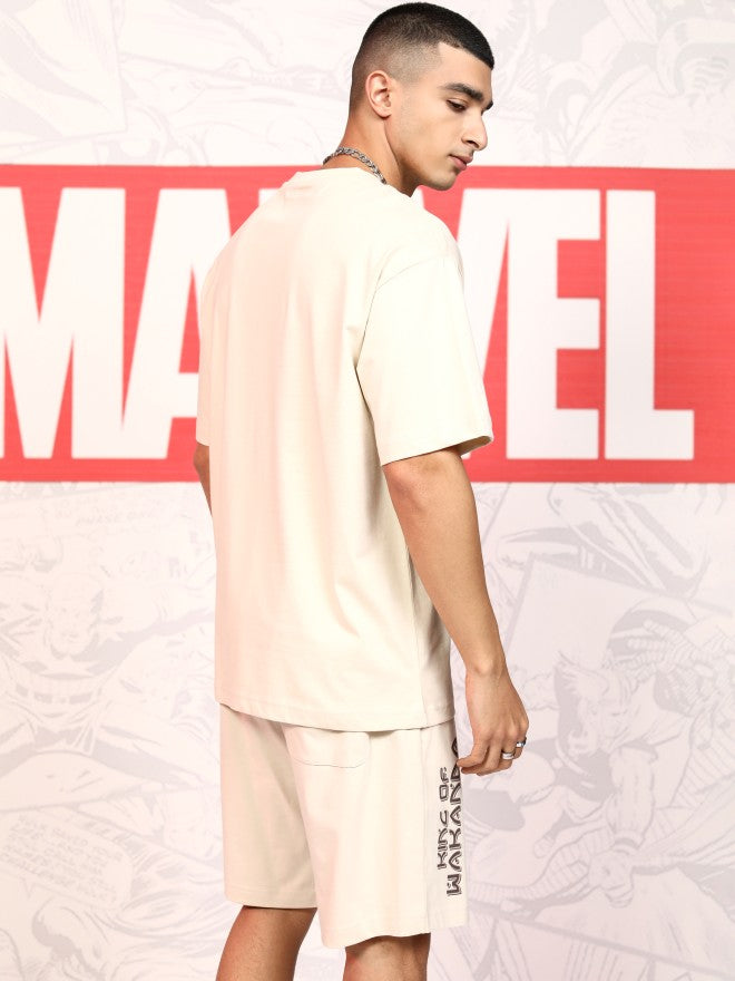 Marvel By Highlander Men Beige Black Panther T-Shirt With Shorts Co-Ords - Beige - Image 3