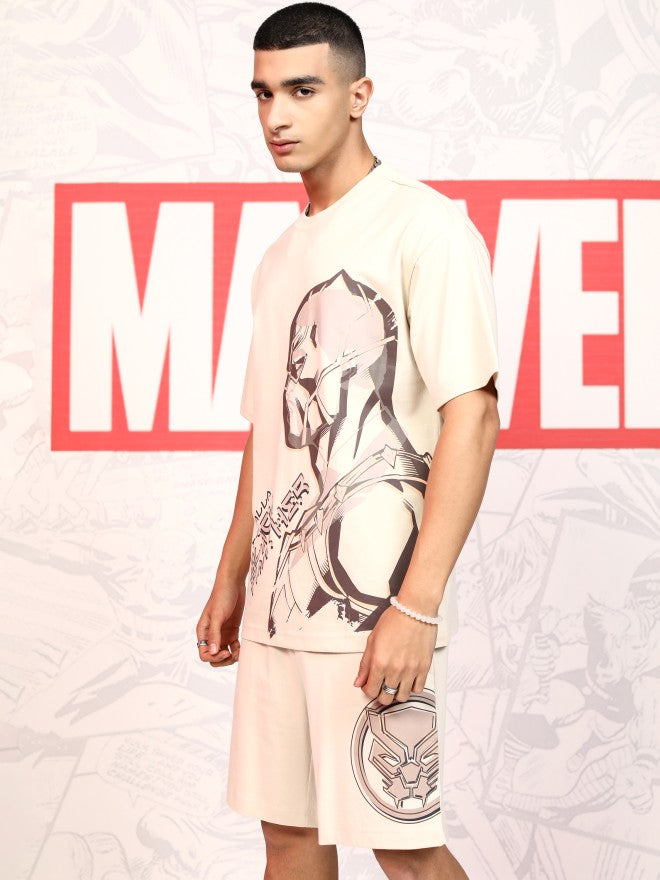Marvel By Highlander Men Beige Black Panther T-Shirt With Shorts Co-Ords - Beige - Image 4
