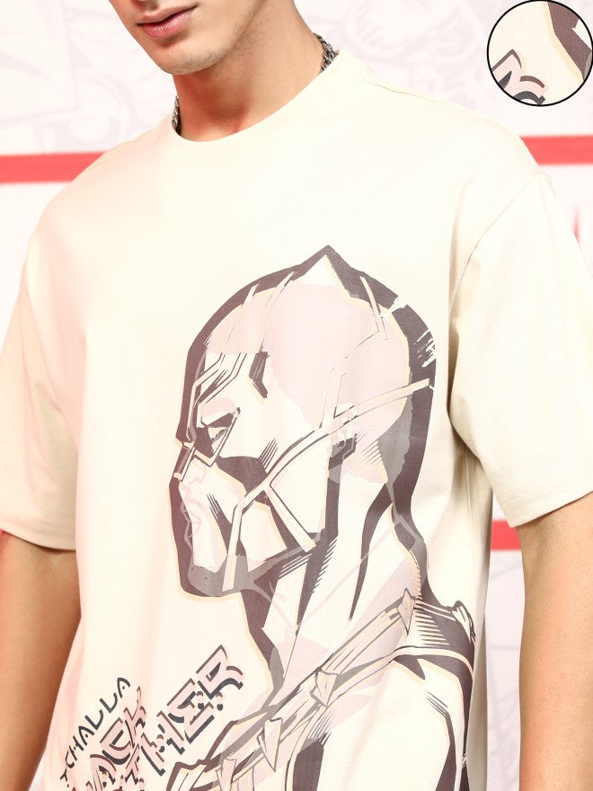 Marvel By Highlander Men Beige Black Panther T-Shirt With Shorts Co-Ords - Beige - Image 5