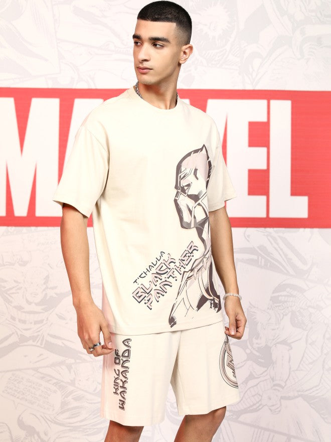 Marvel By Highlander Men Beige Black Panther T-Shirt With Shorts Co-Ords - Beige - Image 6