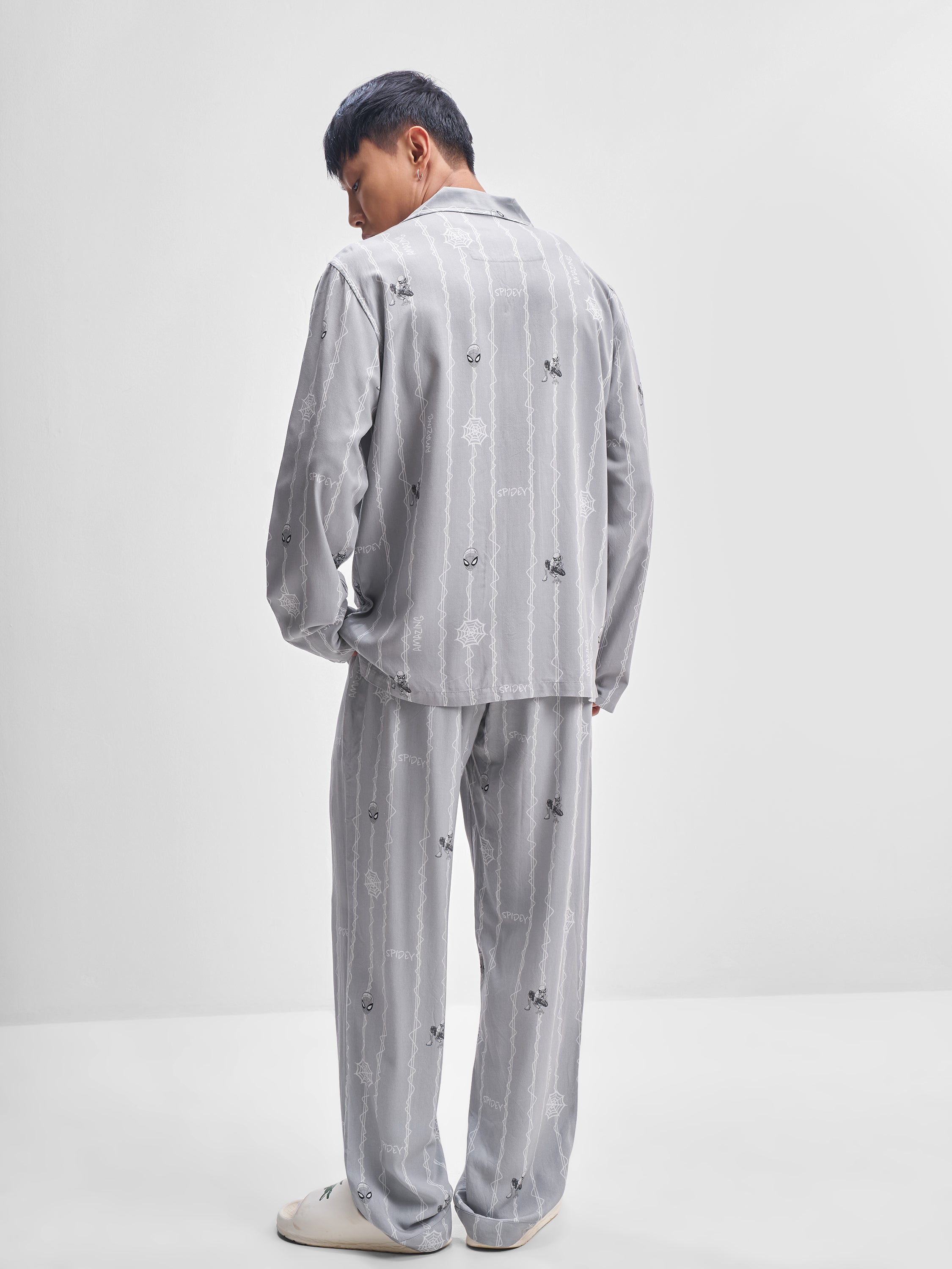 Marvel By Highlander Men Grey Spider-Man Shirt With Trouser Co-Ords - Grey - Image 3