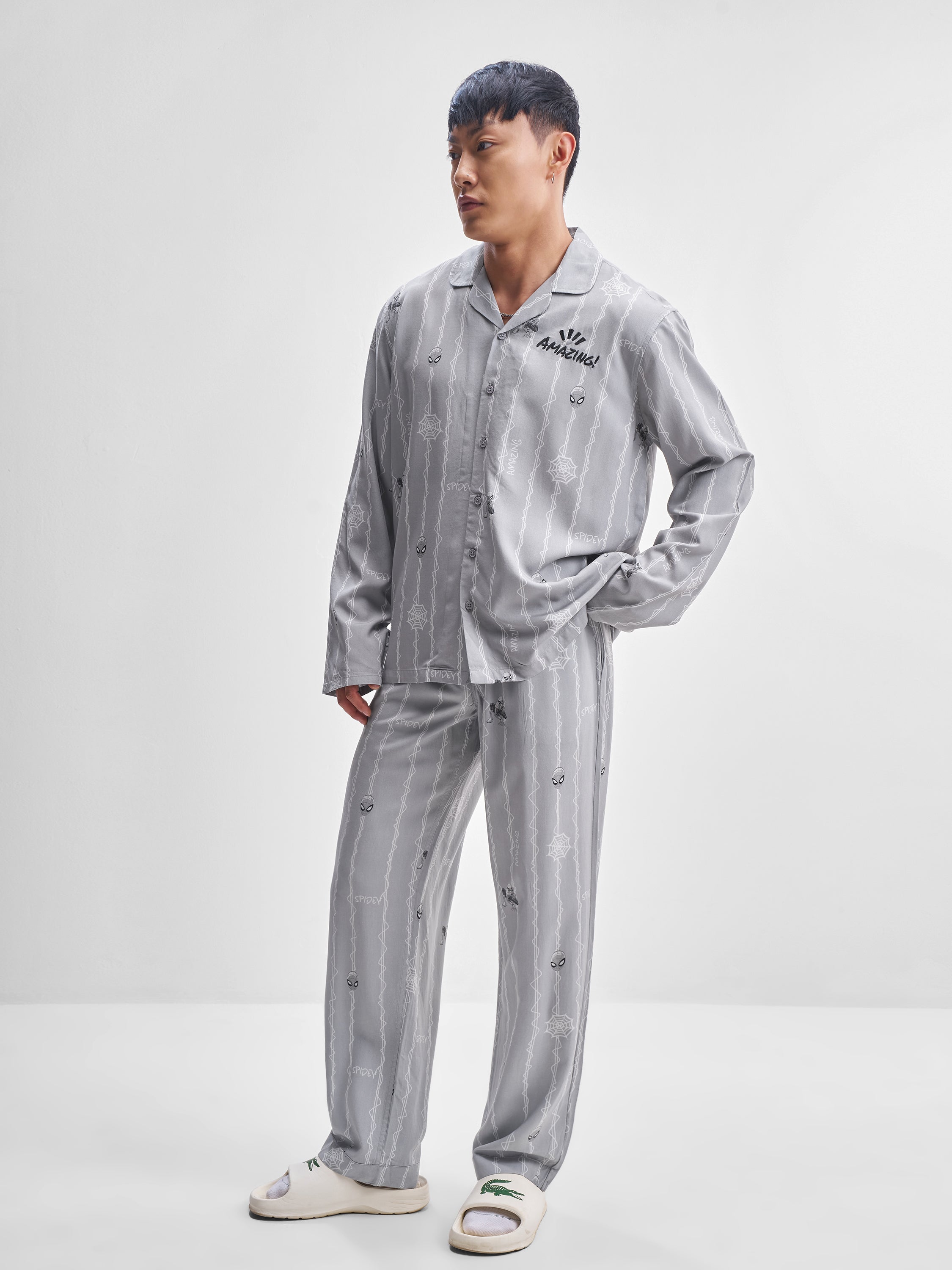 Marvel By Highlander Men Grey Spider-Man Shirt With Trouser Co-Ords - Grey - Image 4