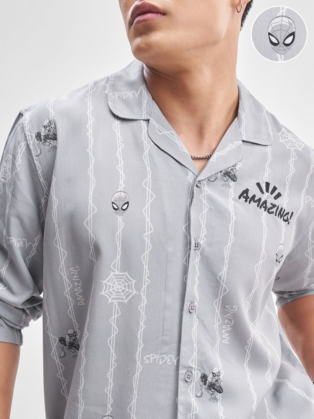 Marvel By Highlander Men Grey Spider-Man Shirt With Trouser Co-Ords - Grey - Image 5