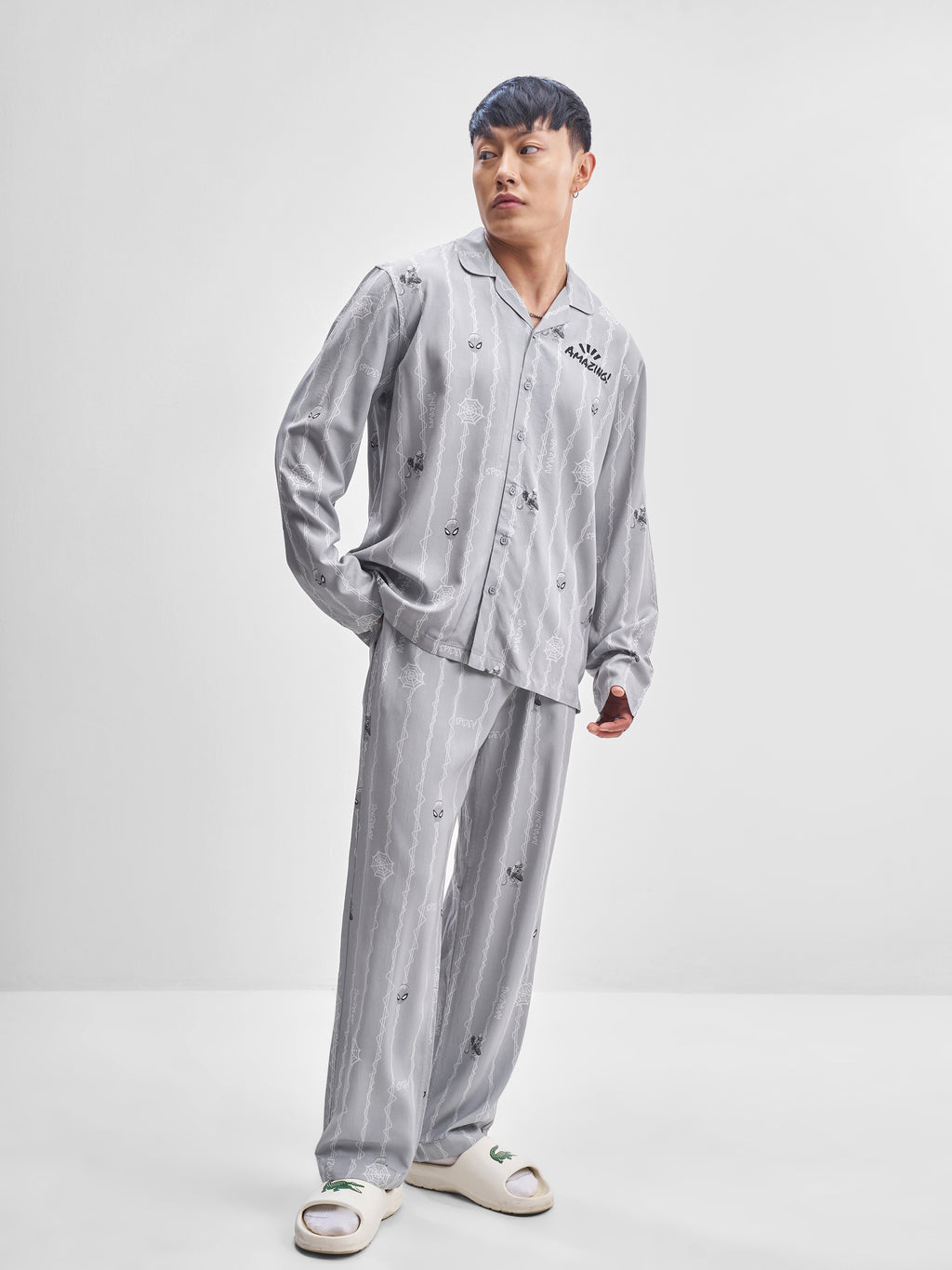 Marvel By Highlander Men Grey Spider-Man Shirt With Trouser Co-Ords - Grey - Image 6