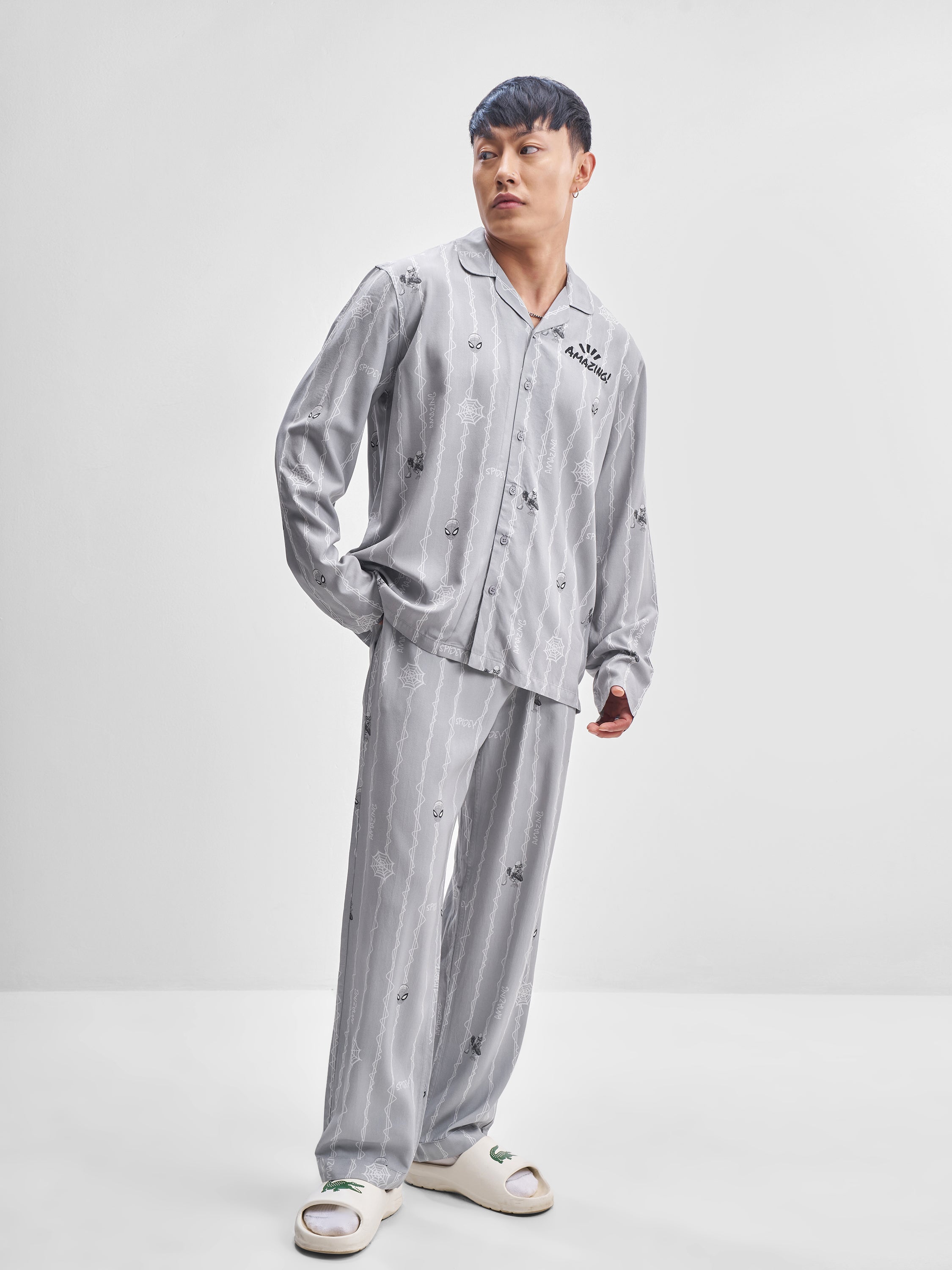 Marvel By Highlander Men Grey Spider-Man Shirt With Trouser Co-Ords - Grey - Image 6