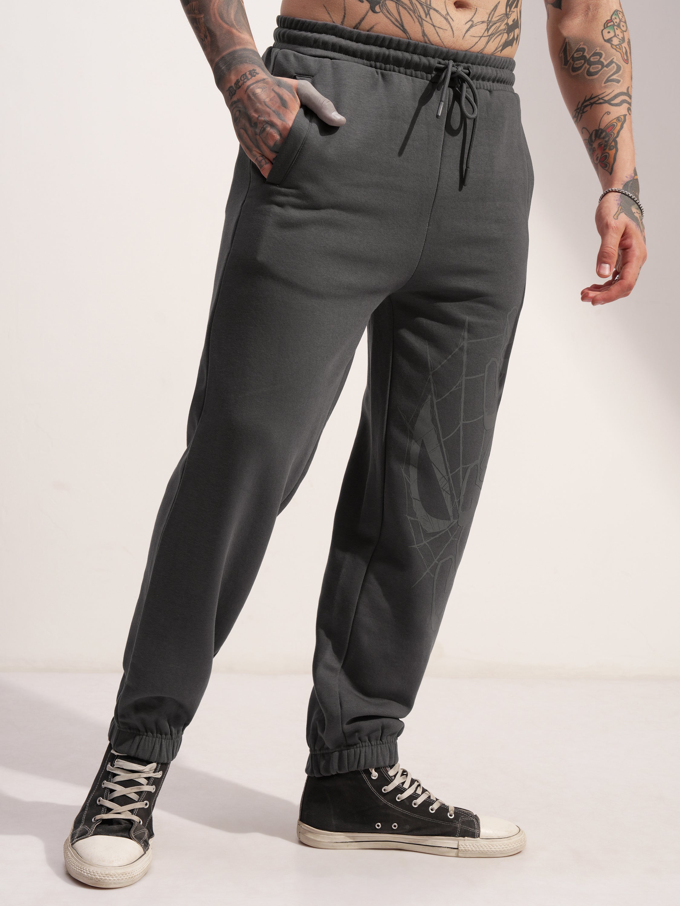 Marvel By Highlander Men Grey Spider-Man Baggy Solid Joggers - Grey - Image 6