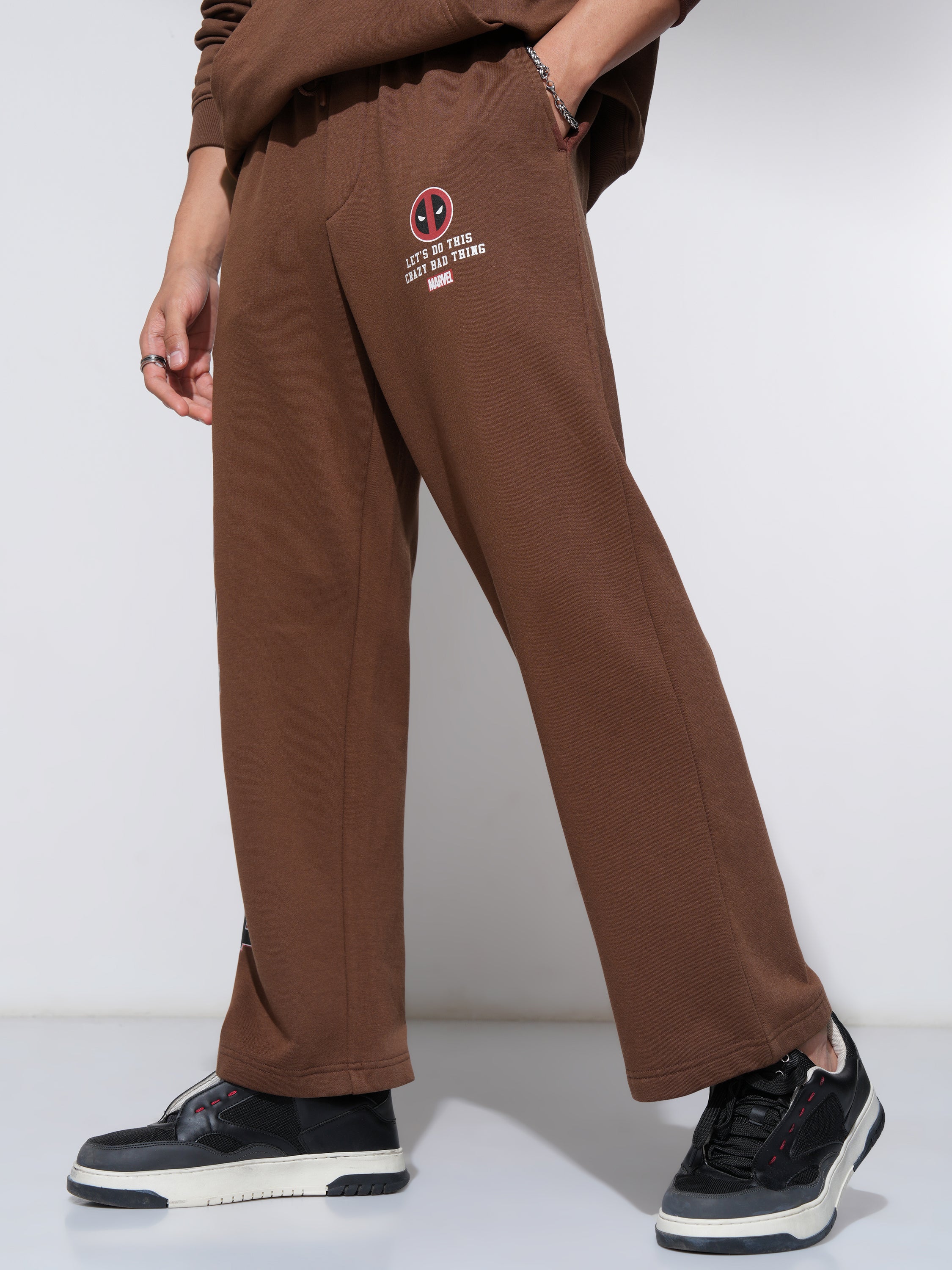 Marvel By Highlander Men Brown Deadpool Straight Fit Printed Joggers - Brown - Image 4