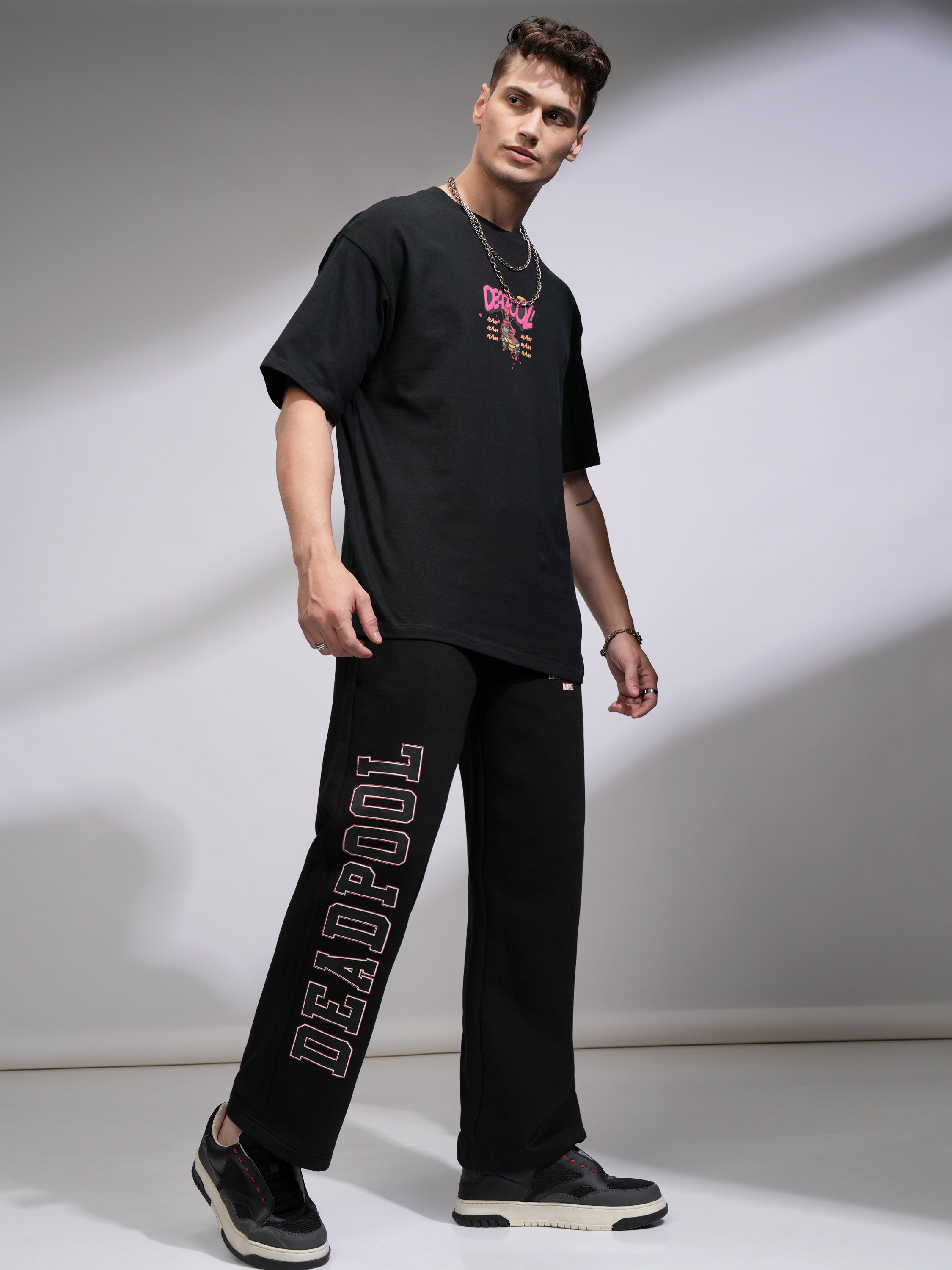 Marvel By Highlander Men Black Deadpool Straight Fit Printed Track Pants - Black - Image 2