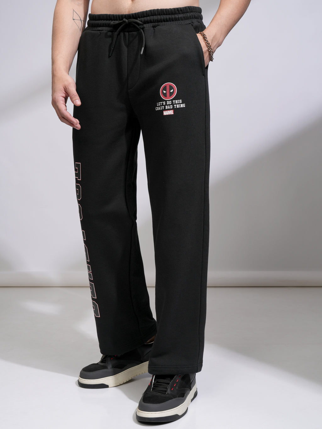 Marvel By Highlander Men Black Deadpool Straight Fit Printed Track Pants - Black - Image 4