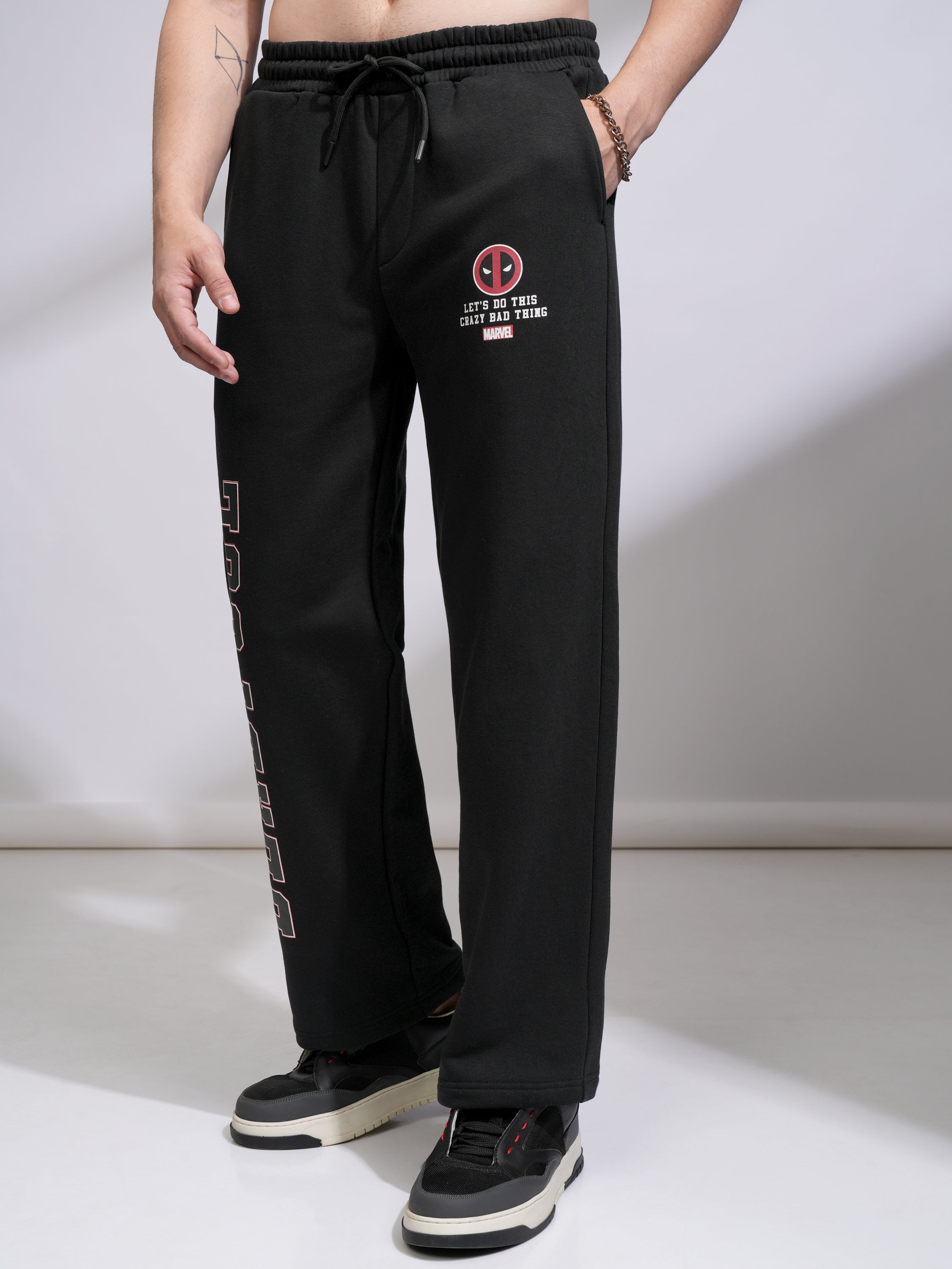 Marvel By Highlander Men Black Deadpool Straight Fit Printed Track Pants - Black - Image 4