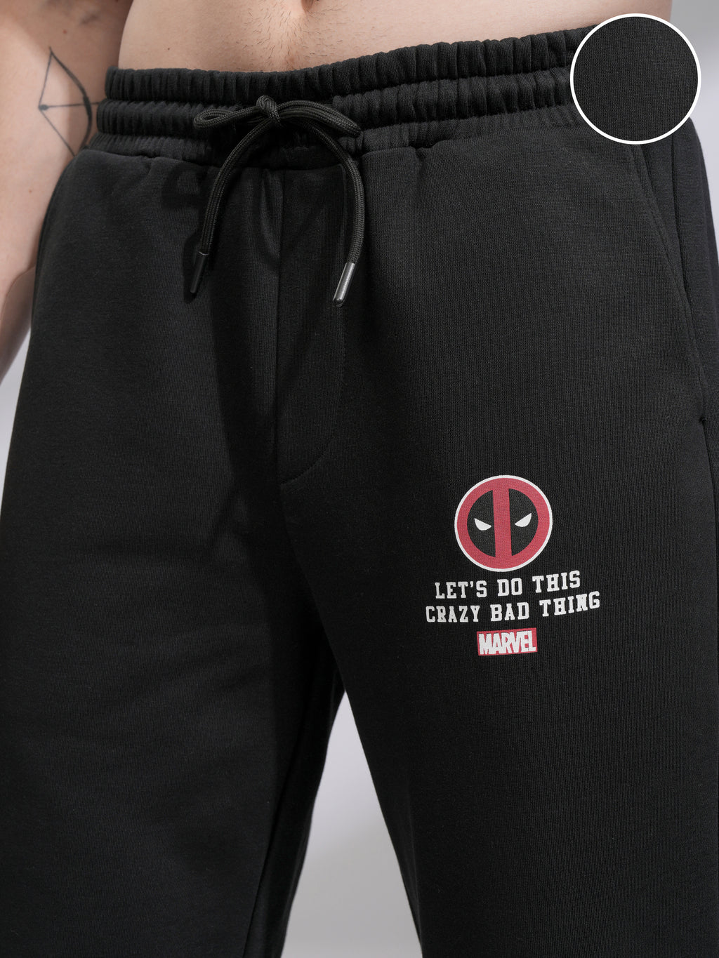Marvel By Highlander Men Black Deadpool Straight Fit Printed Track Pants - Black - Image 5