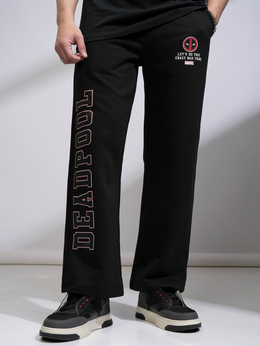 Marvel By Highlander Men Black Deadpool Straight Fit Printed Track Pants - Black - Image 6