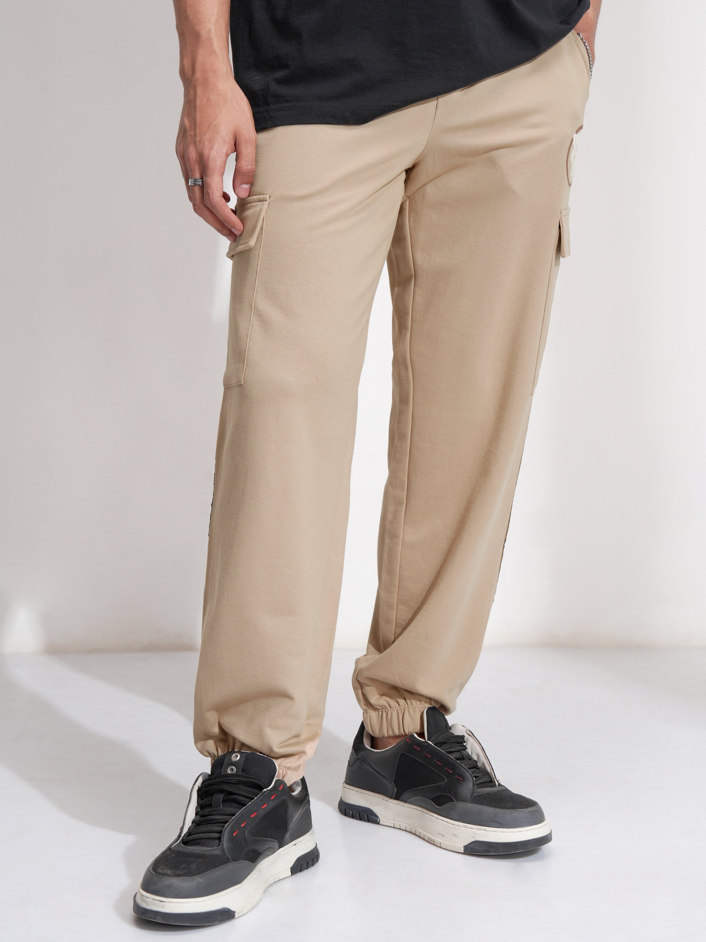 Marvel By Highlander Men Nude Black Panther Relaxed Fit Solid Cargos - Nude - Image 1