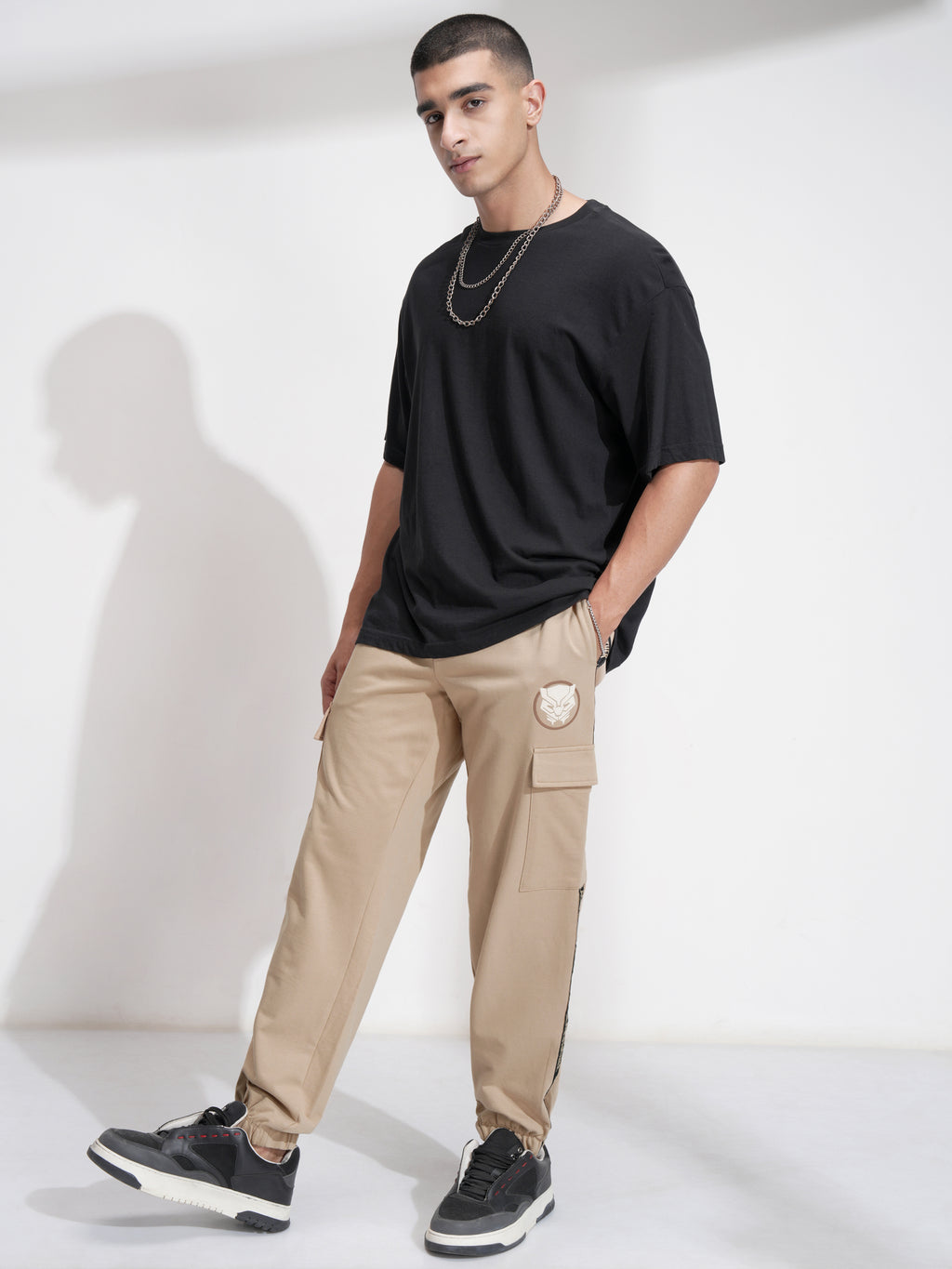 Marvel By Highlander Men Nude Black Panther Relaxed Fit Solid Cargos - Nude - Image 2