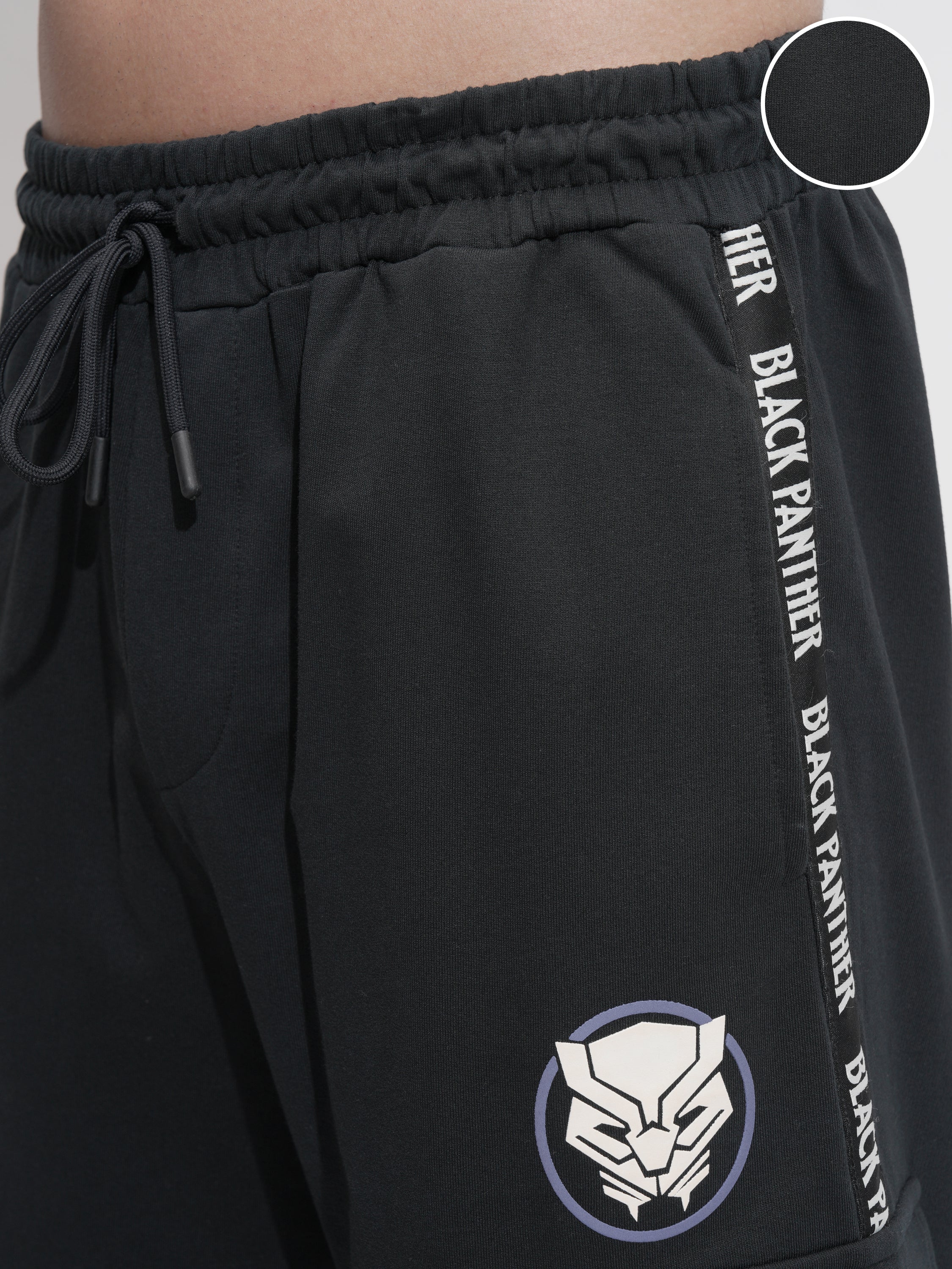 Marvel By Highlander Men Black Black Panther Relaxed Fit Solid Cargos - Black - Image 5