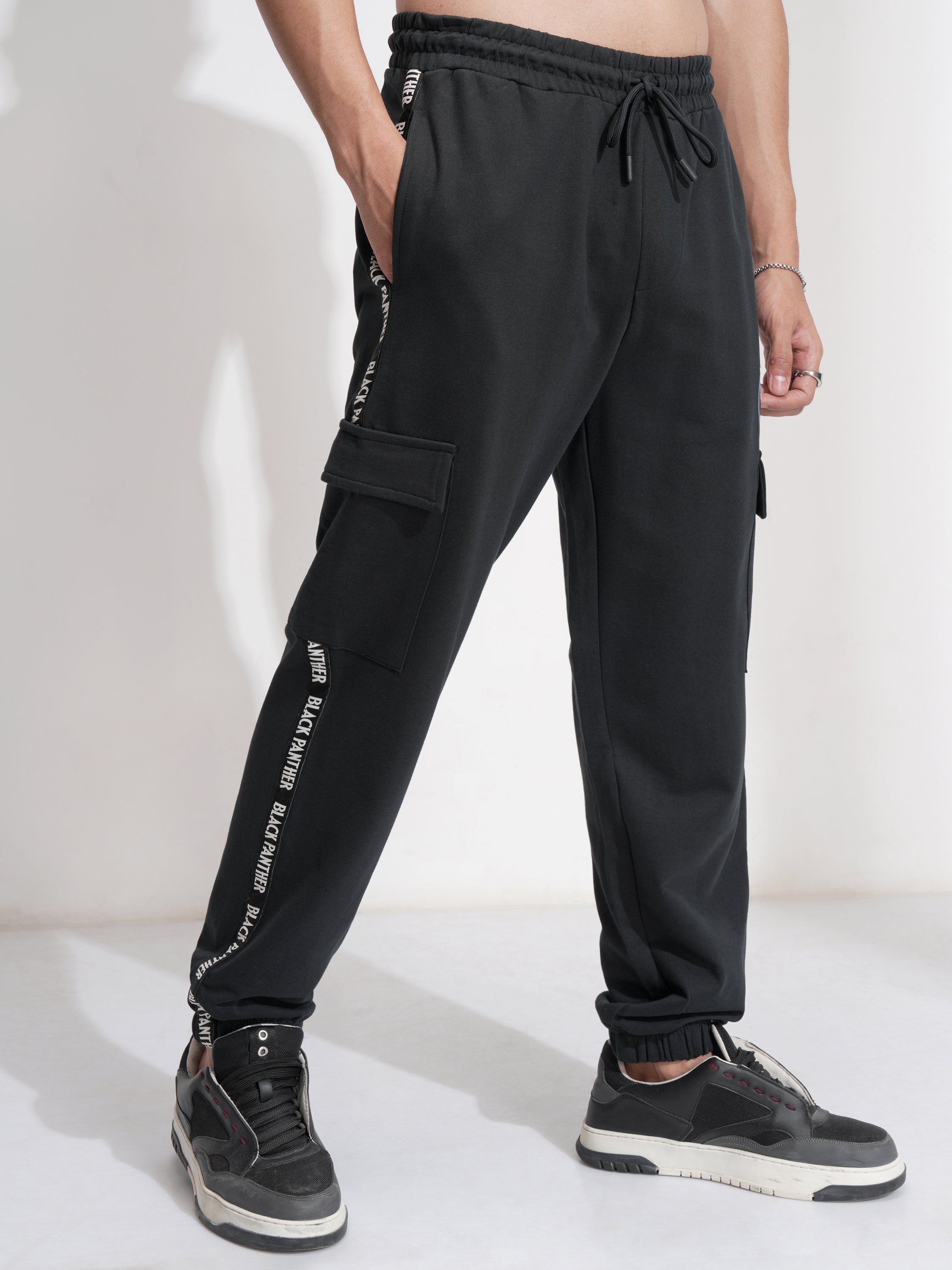 Marvel By Highlander Men Black Black Panther Relaxed Fit Solid Cargos - Black - Image 6
