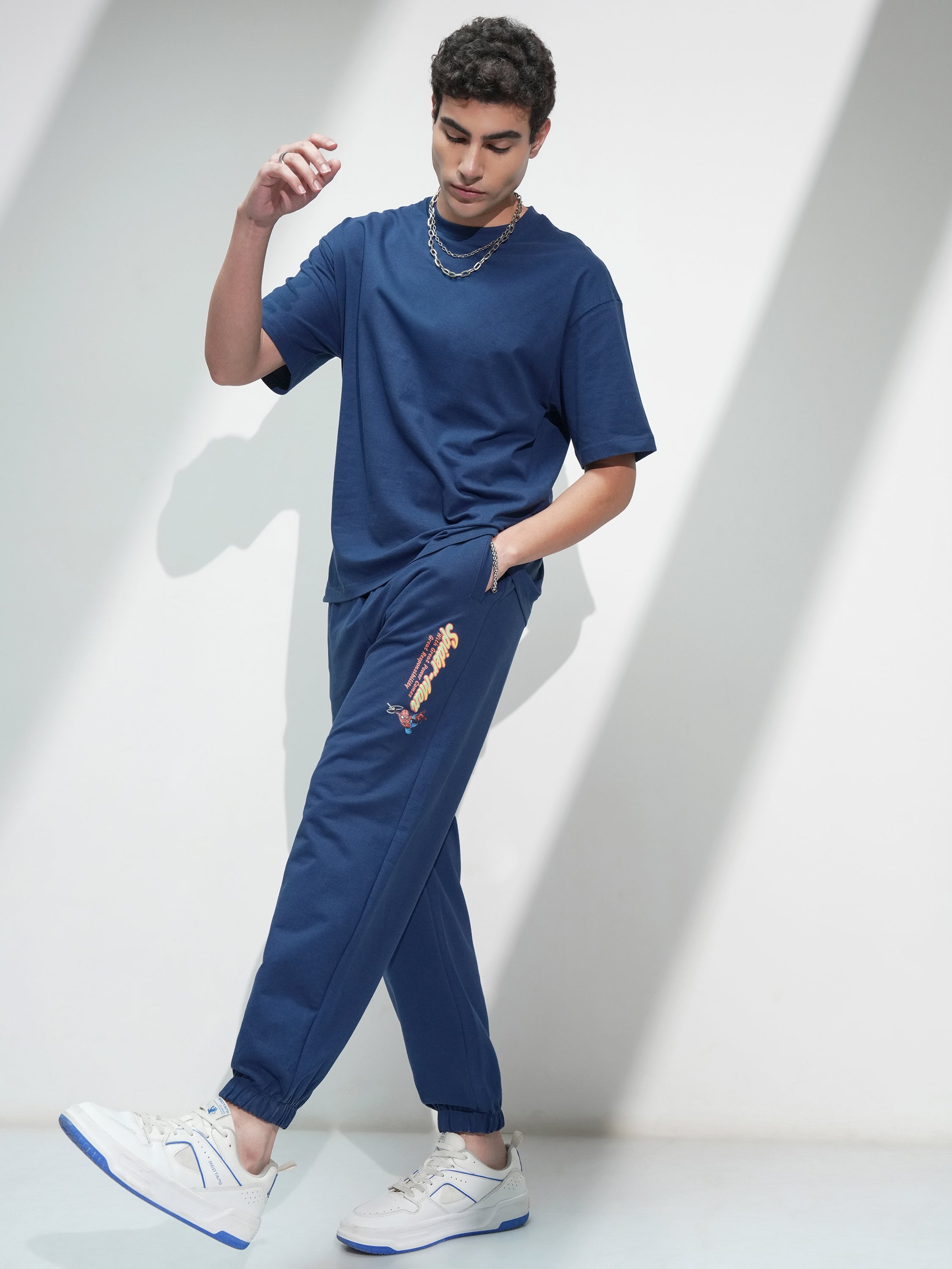 Marvel By Highlander Men Navy Blue Spider-Man Solid Relaxed Fit Joggers - Navy Blue - Image 2