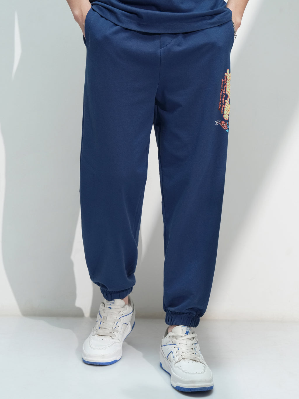 Marvel By Highlander Men Navy Blue Spider-Man Solid Relaxed Fit Joggers - Navy Blue - Image 4
