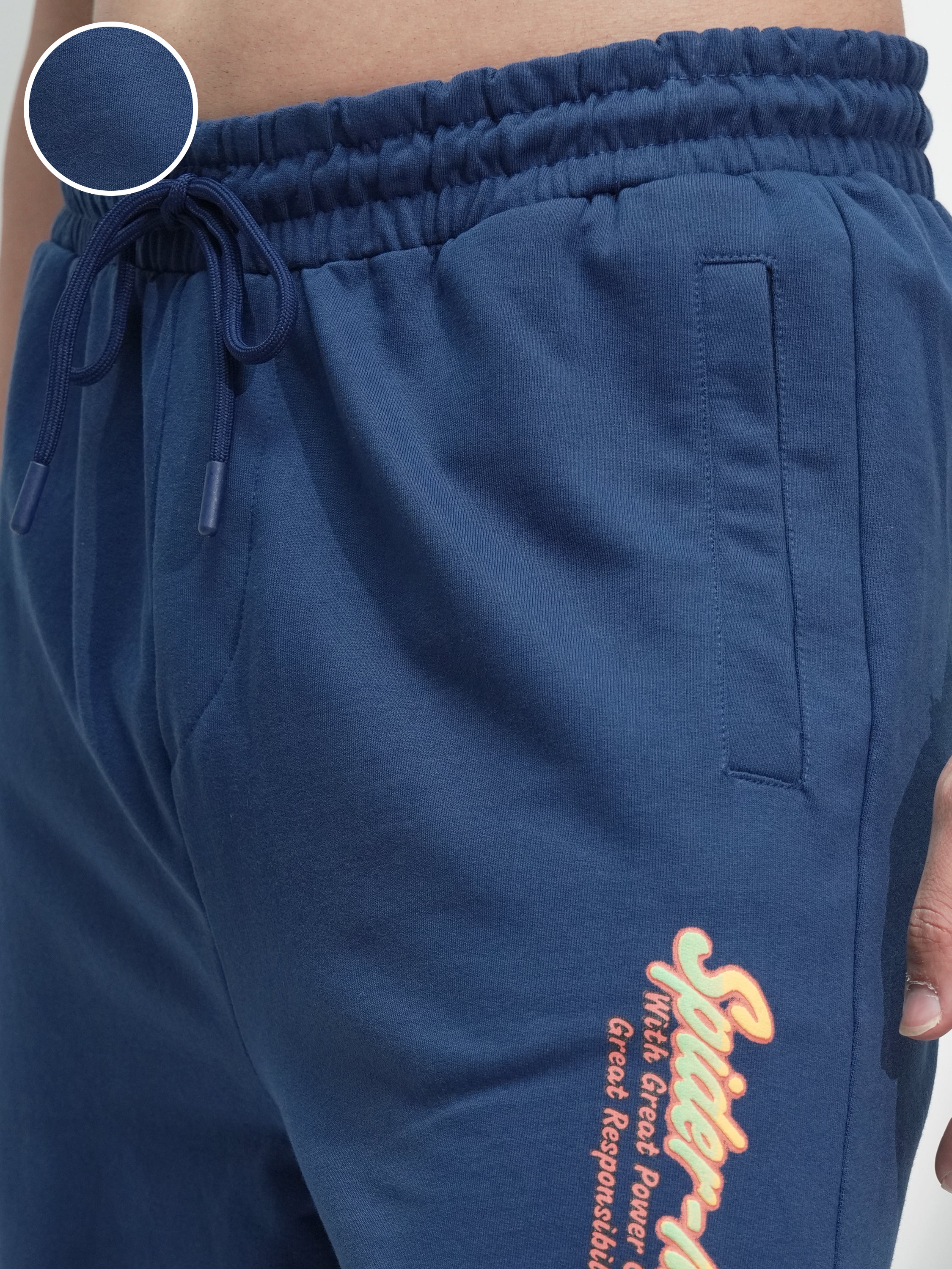 Marvel By Highlander Men Navy Blue Spider-Man Solid Relaxed Fit Joggers - Navy Blue - Image 5