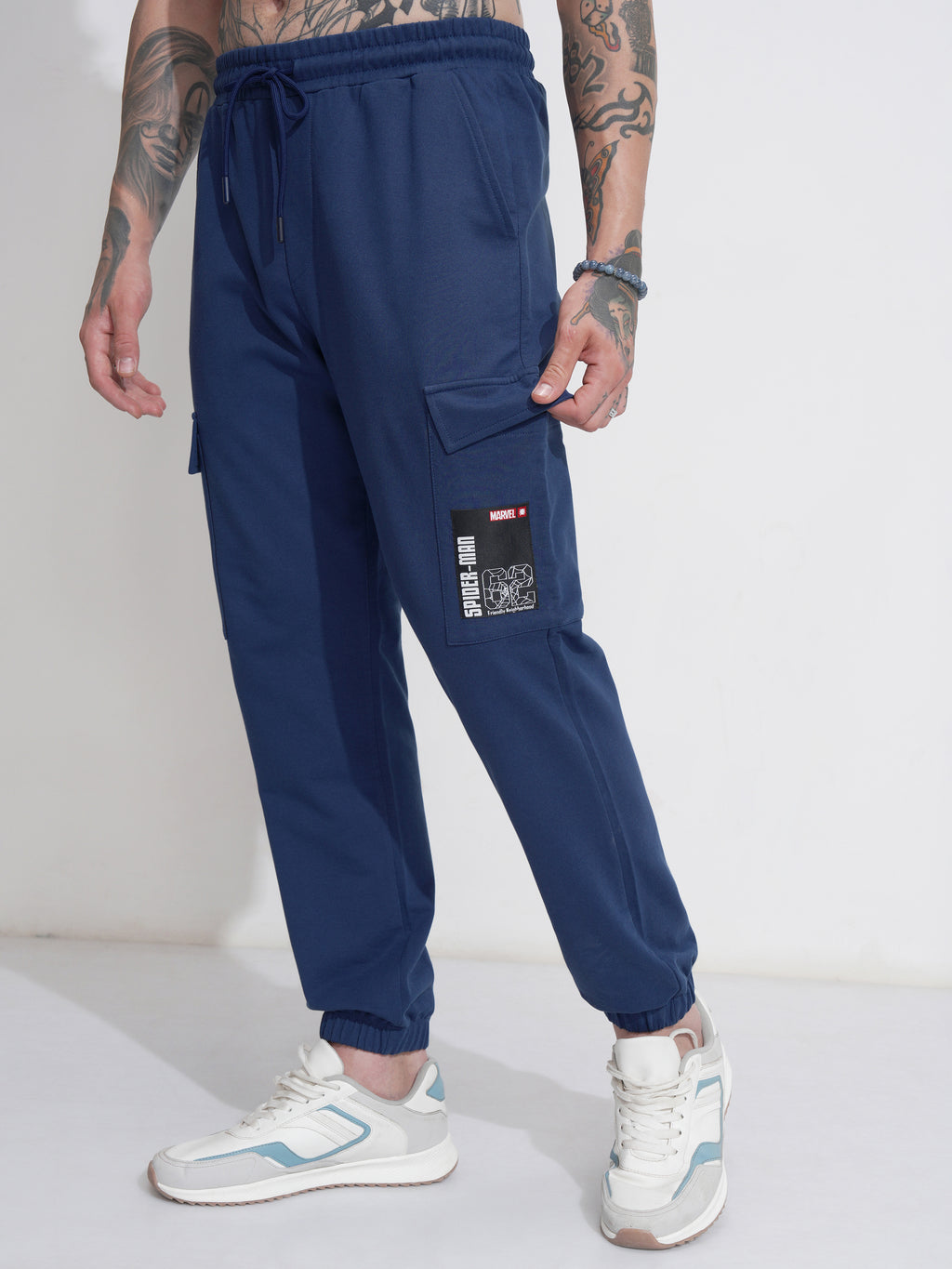 Marvel By Highlander Men Navy Blue Spider-Man Relaxed Fit Solid Cargos - Navy Blue - Image 4