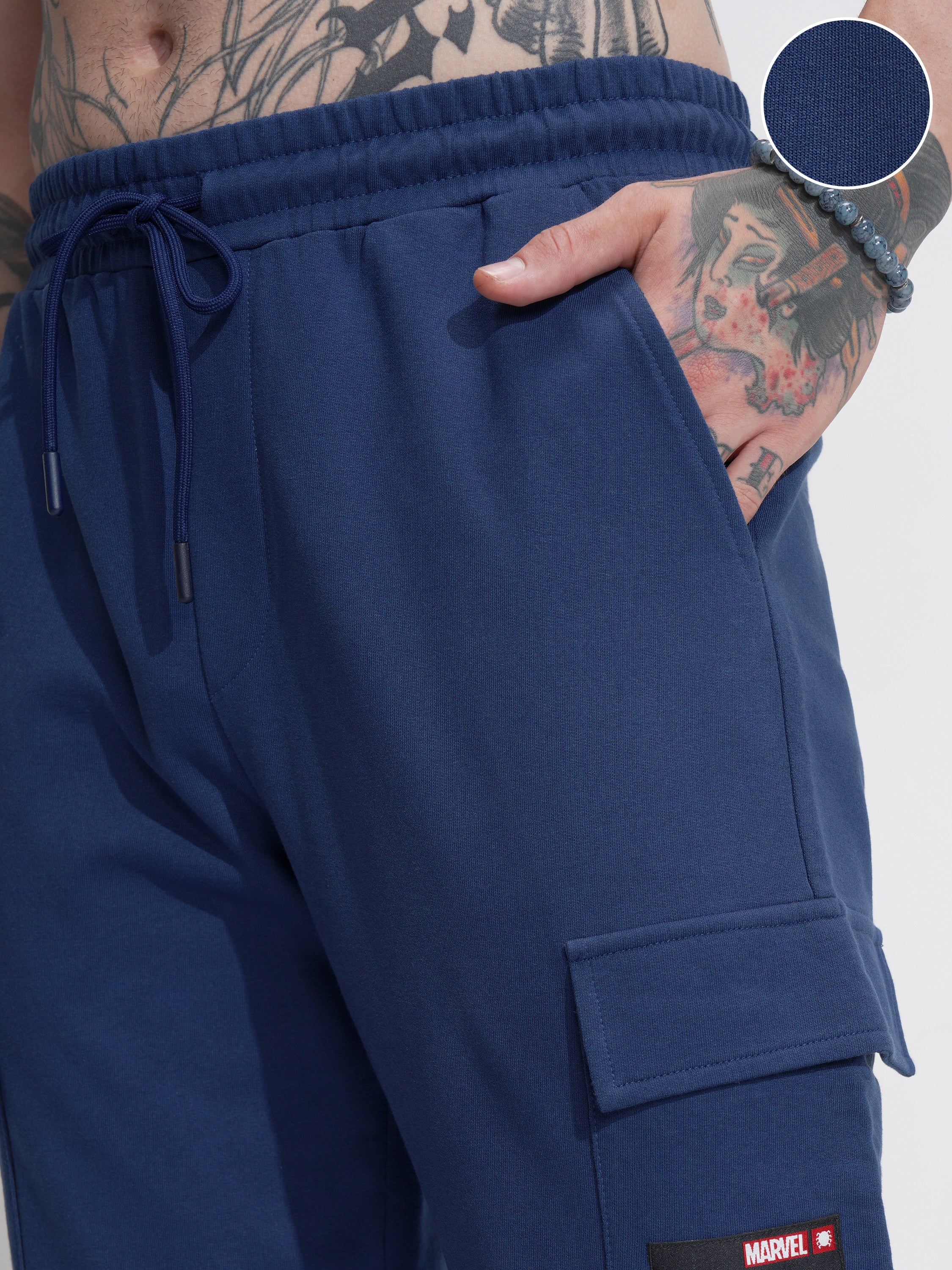 Marvel By Highlander Men Navy Blue Spider-Man Relaxed Fit Solid Cargos - Navy Blue - Image 5