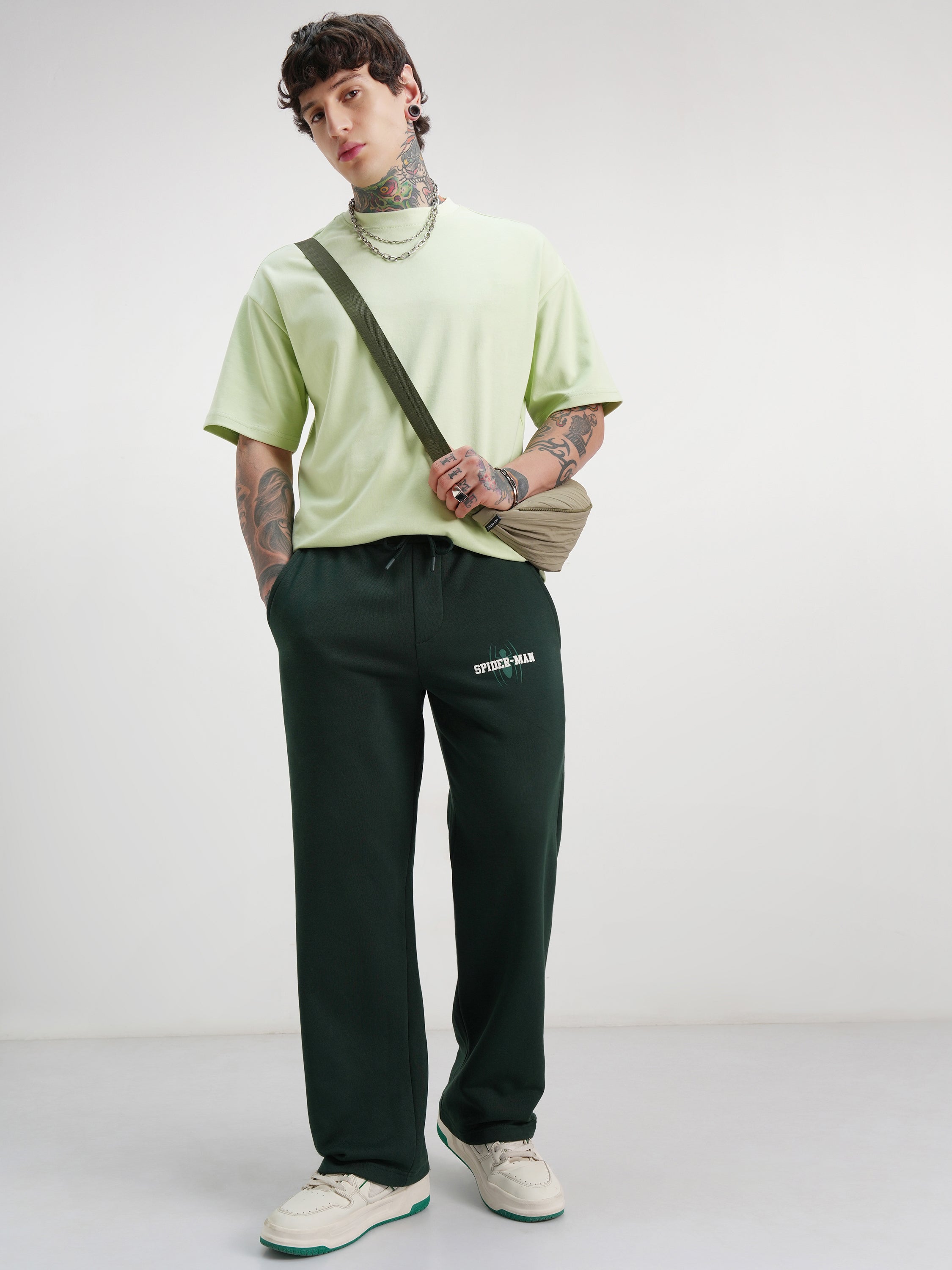 Marvel By Highlander Men Olive Spider-Man Baggy Printed Track Pants - Olive - Image 2