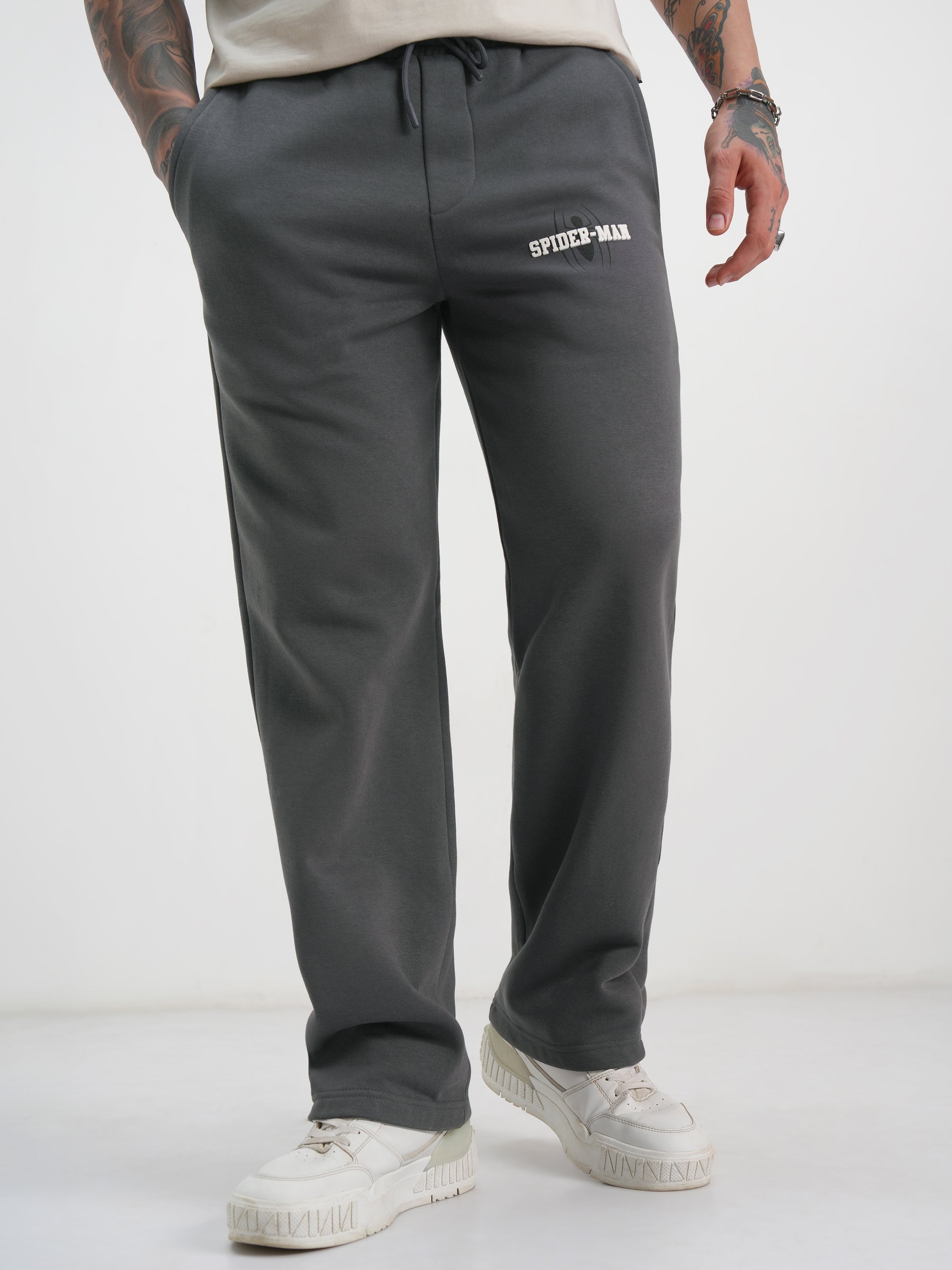 Marvel By Highlander Men Grey Spider-Man Baggy Printed Track Pants - Grey - Image 1