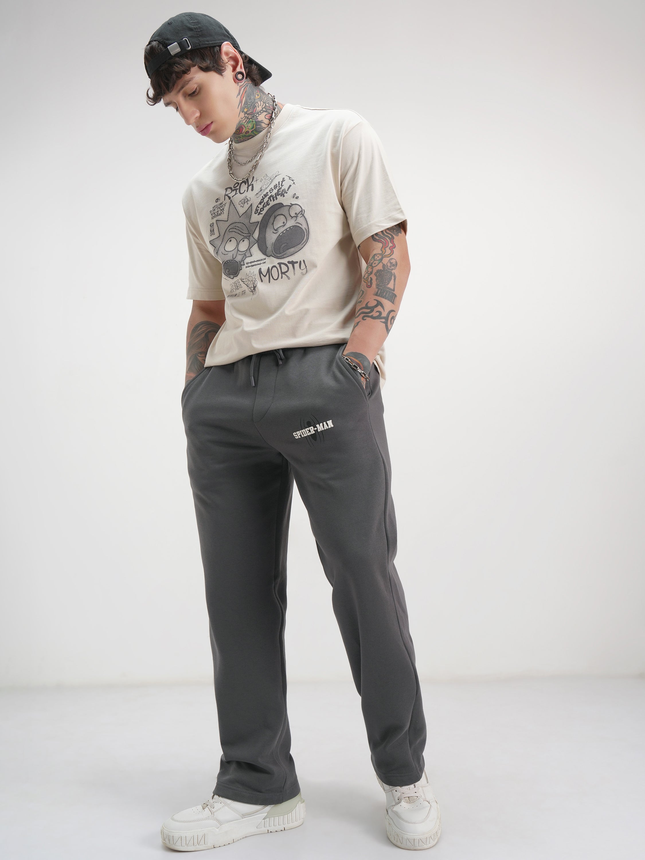 Marvel By Highlander Men Grey Spider-Man Baggy Printed Track Pants - Grey - Image 2