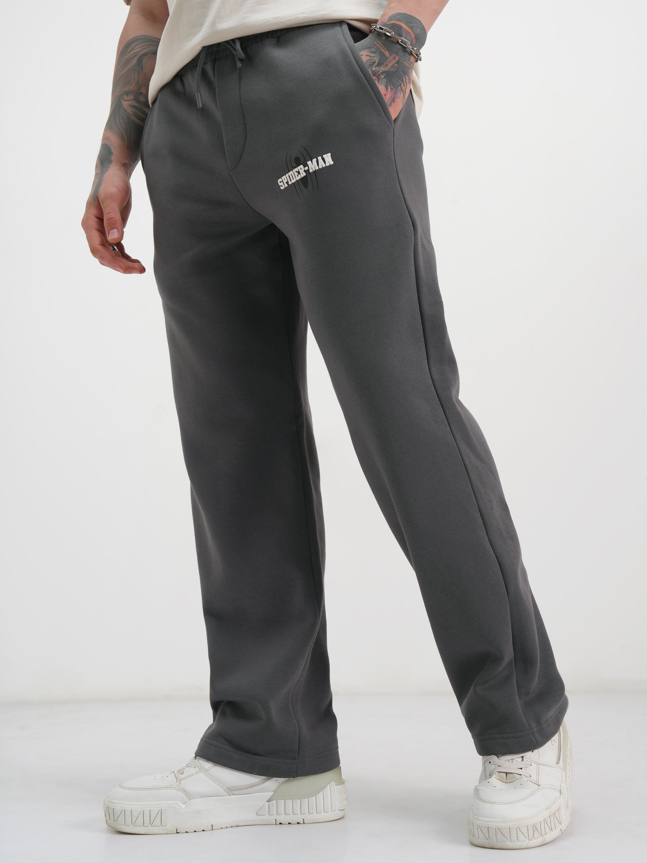 Marvel By Highlander Men Grey Spider-Man Baggy Printed Track Pants - Grey - Image 4